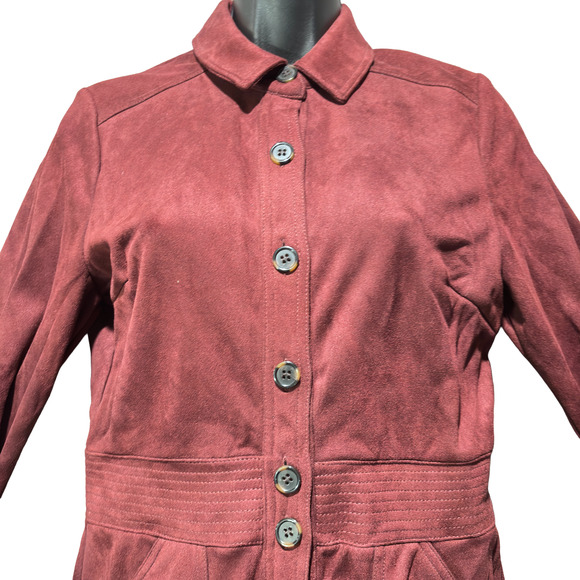 A Loves A Merlot Faux Suede Button Front Long Sleeve Midi Dress Fit & Flare Med. - Picture 2 of 14